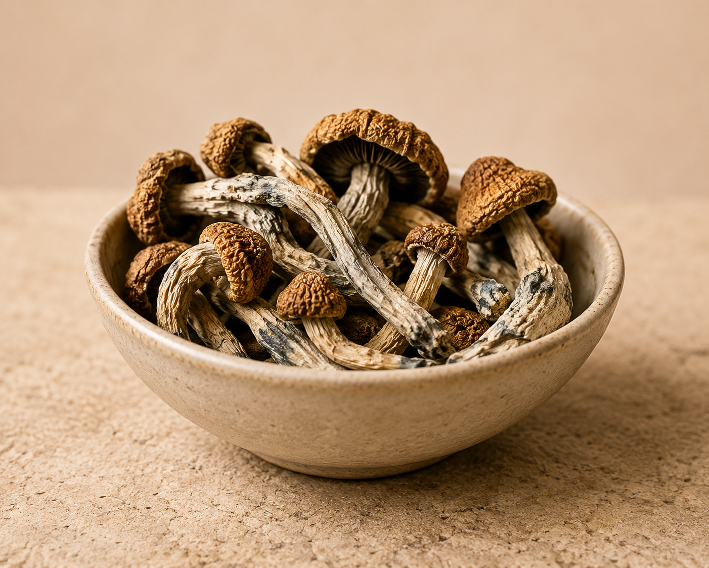 Bowl of mushrooms in a wellness setting